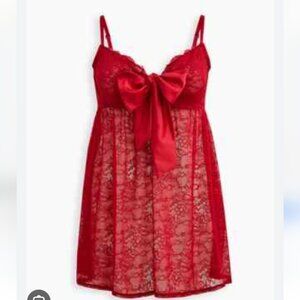 NWT TORRID | Underwire Babydoll Top Lace & Bow Red sz 2X